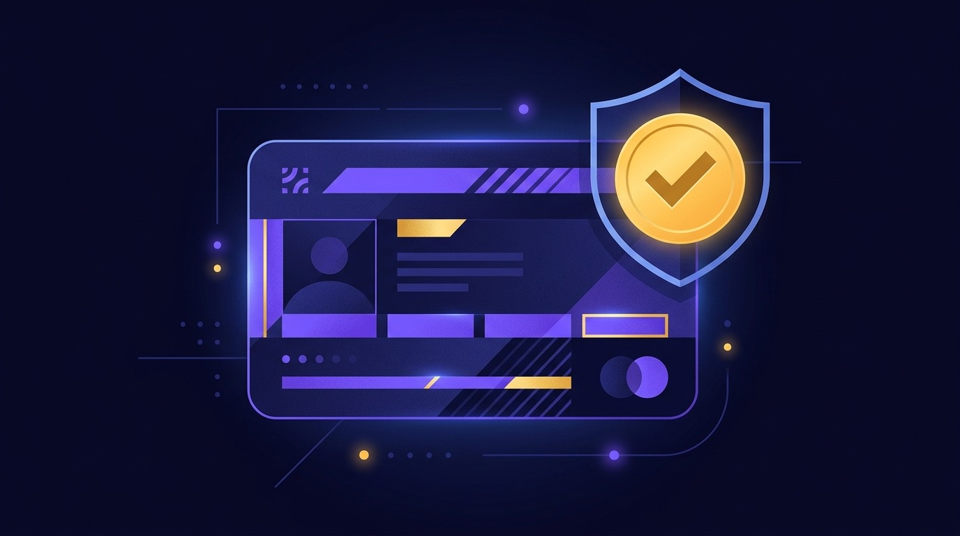 Illustration of an identity document being checked against a secure shield